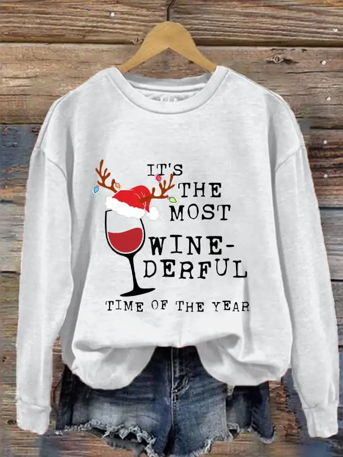 Women's Christmas It's The Most Wine-derful Time of The Year Printed Sweatshirt