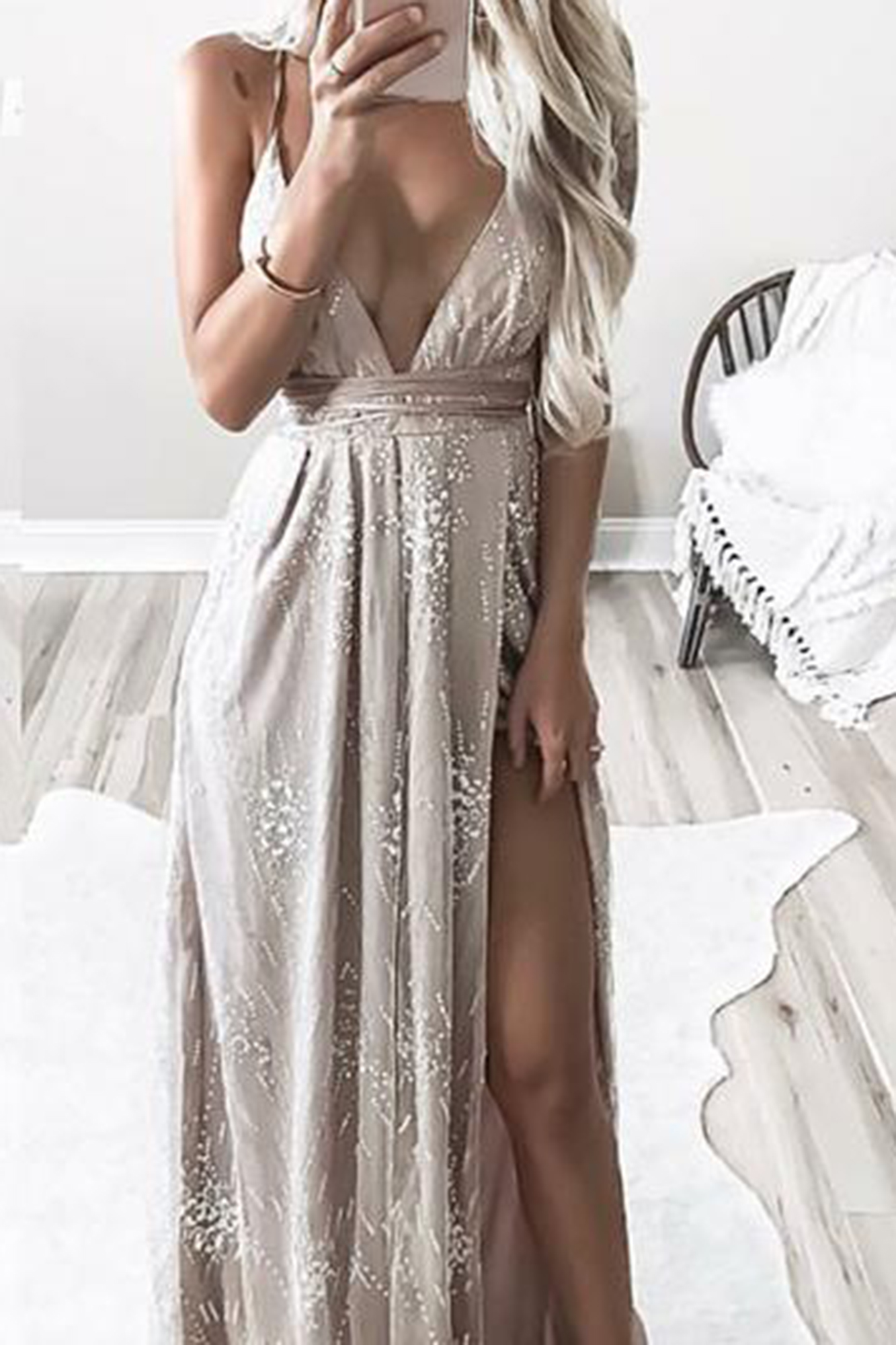 Luxe Glitter Maxi Dress (Gold)