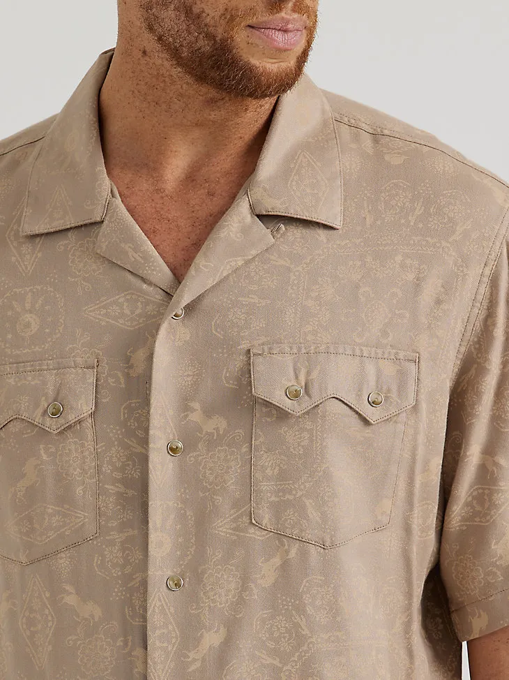 WRANGLER® COCONUT COWBOY SNAP FRONT CAMP SHIRT IN HIBISCUS ON TAN