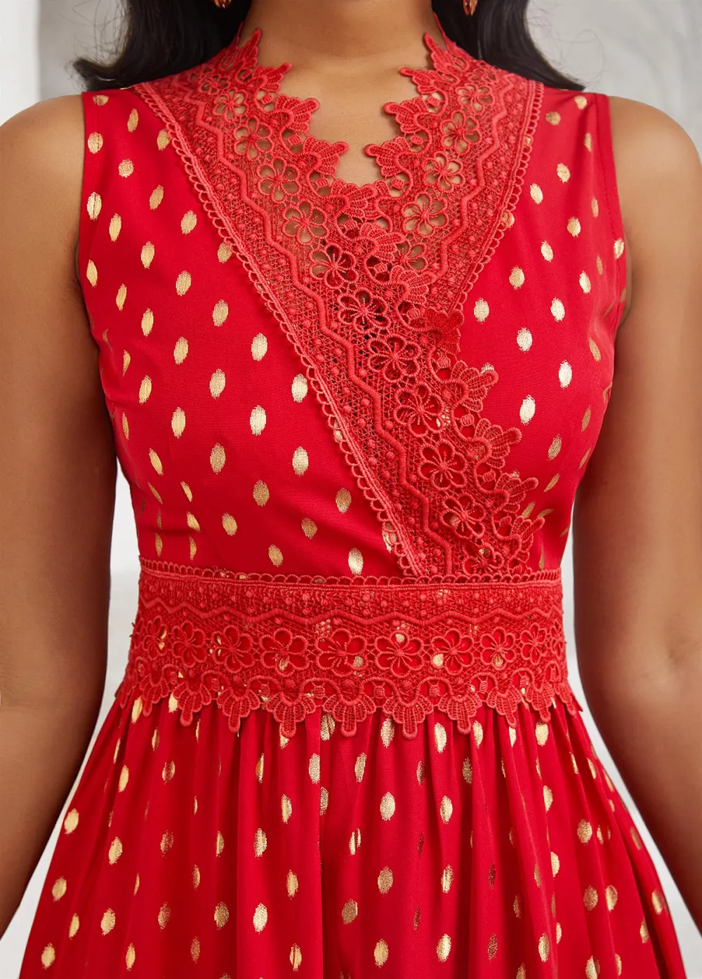 Polka Dot Hot Stamping Red Sleeveless Maxi Dress