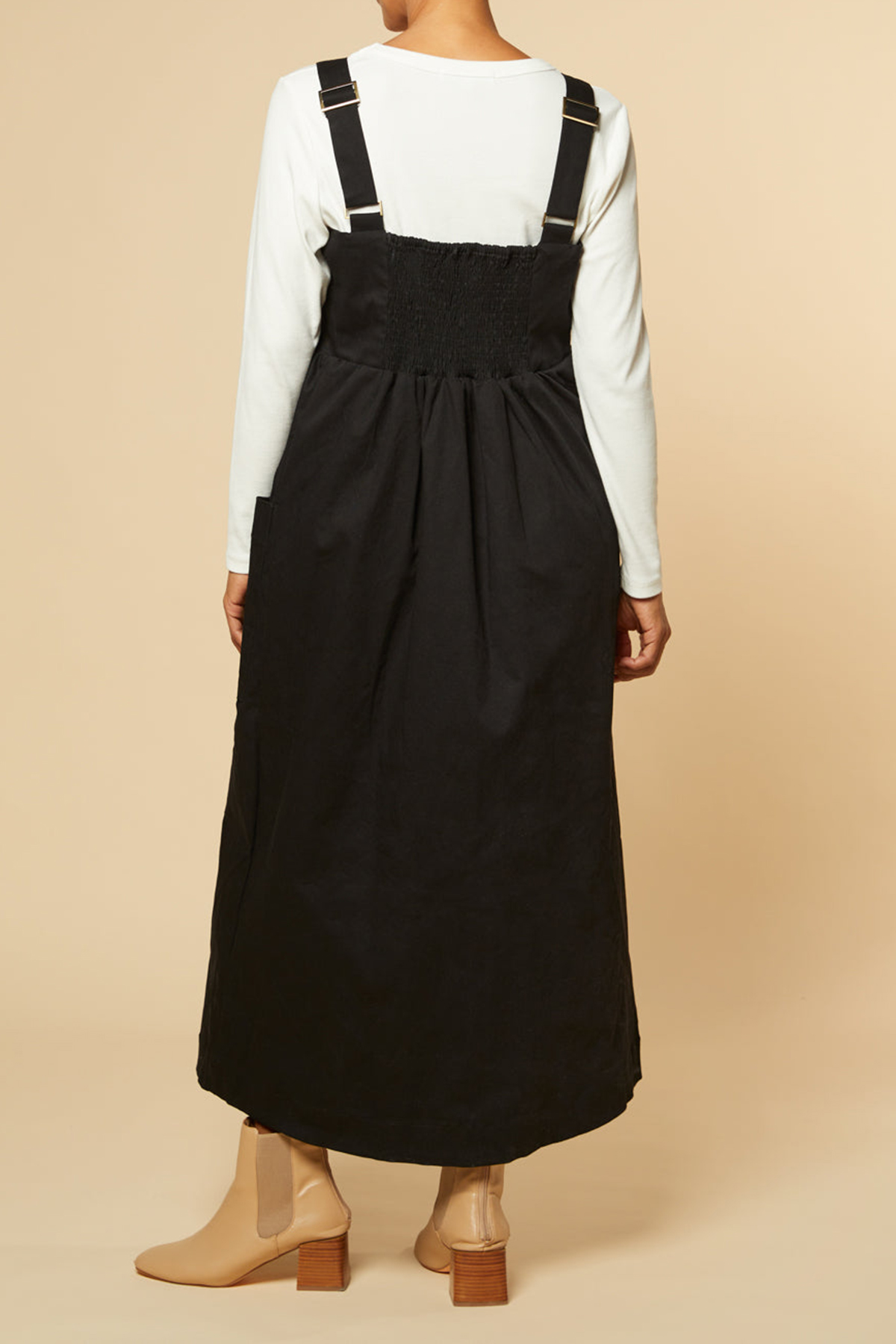 Francesca Denim Pinafore Dress in Black