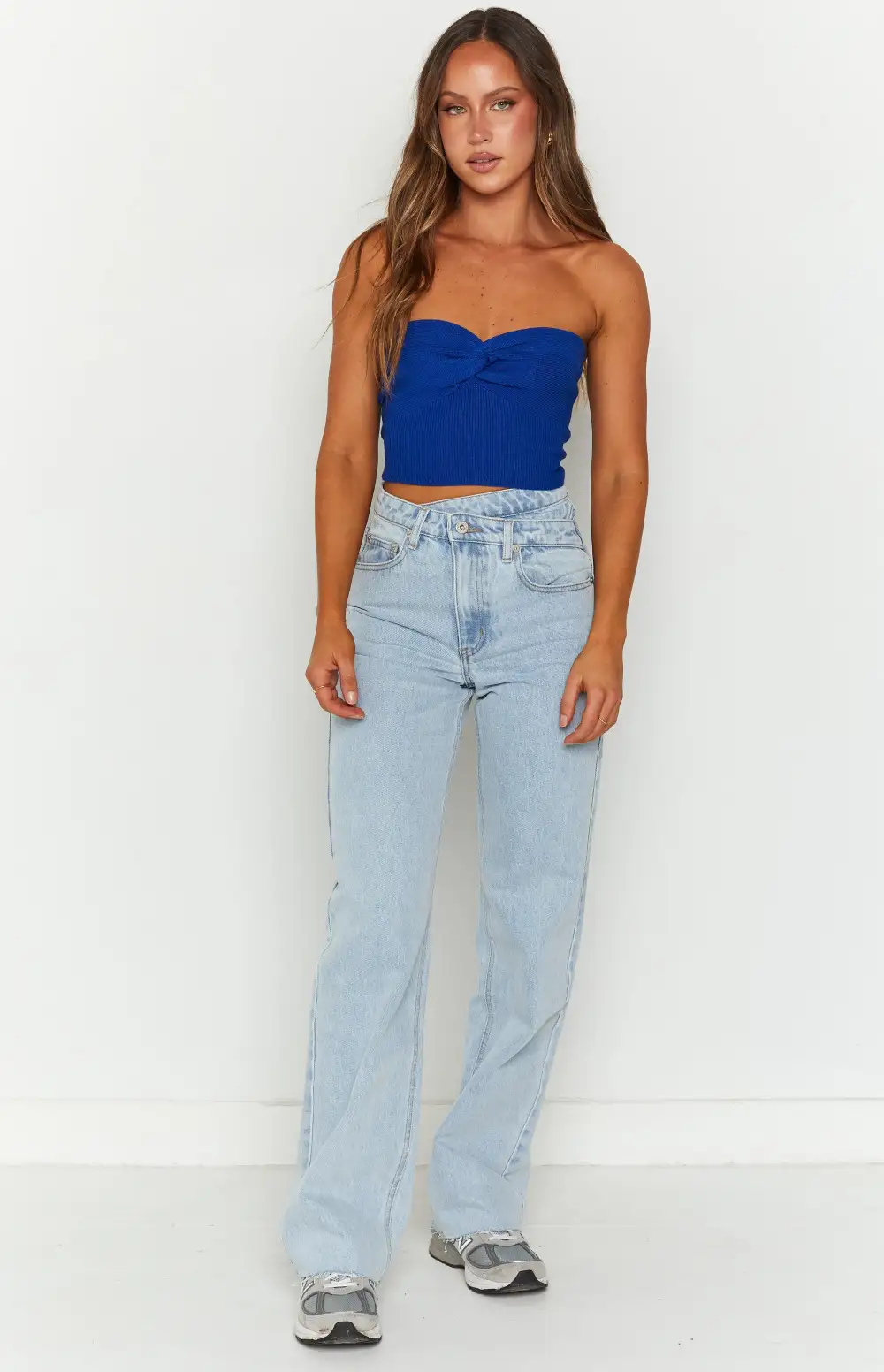 Kansis Light Blue Uneven Waist Jeans