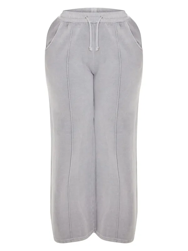 Light Grey Sweat Seam Detail Wide Leg Sweatpants