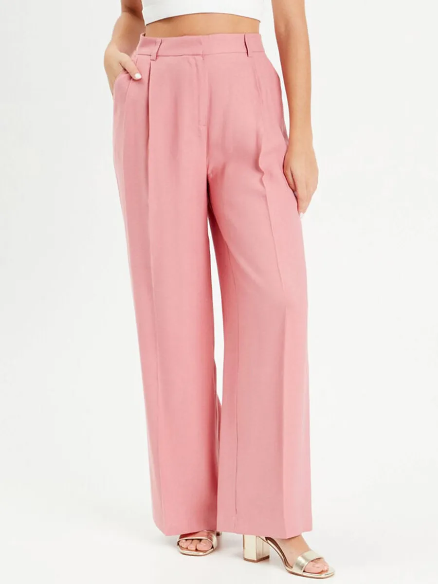 Pantalon large avec pinces rose femme