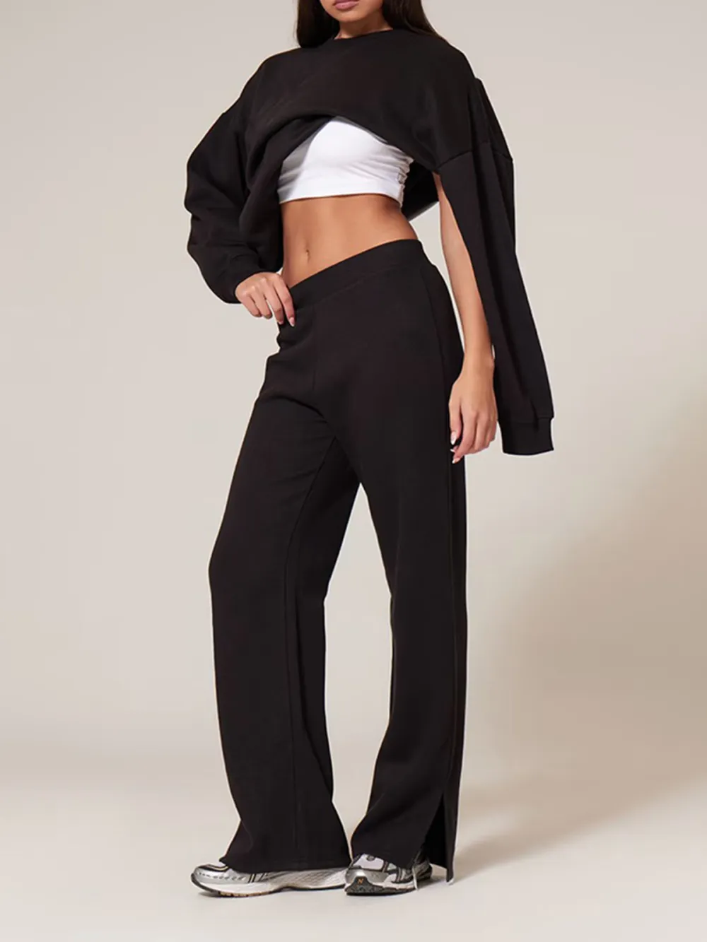 Black Flared Split Hem Sweatpants