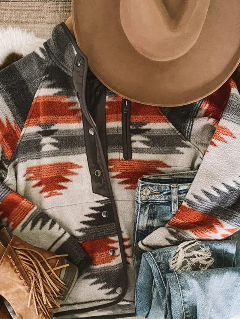 Retro printed western long sleeve jacket