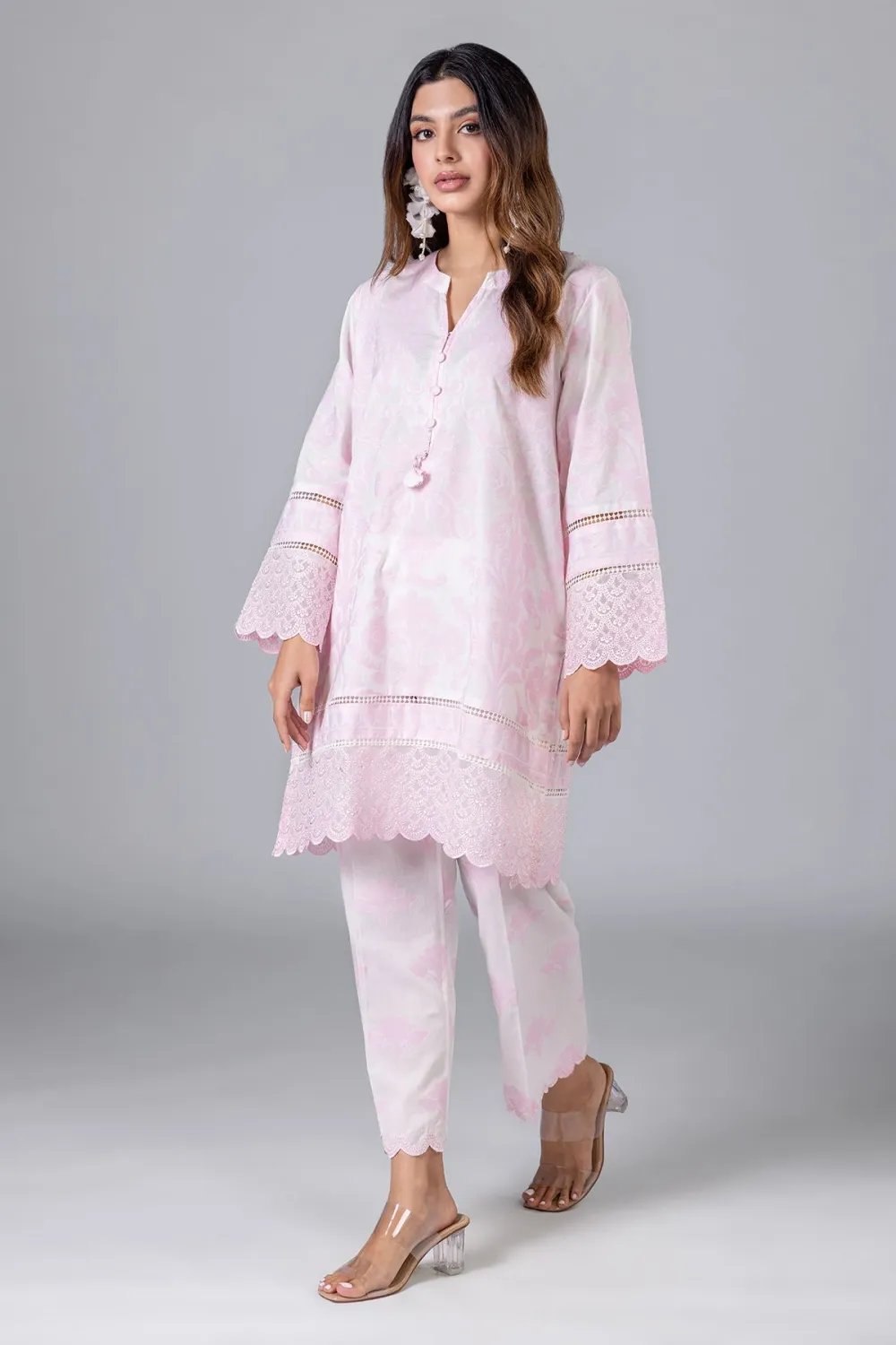 3 Piece Kurta Embroidered | Dupatta& Bottom & Tops | Color Pink