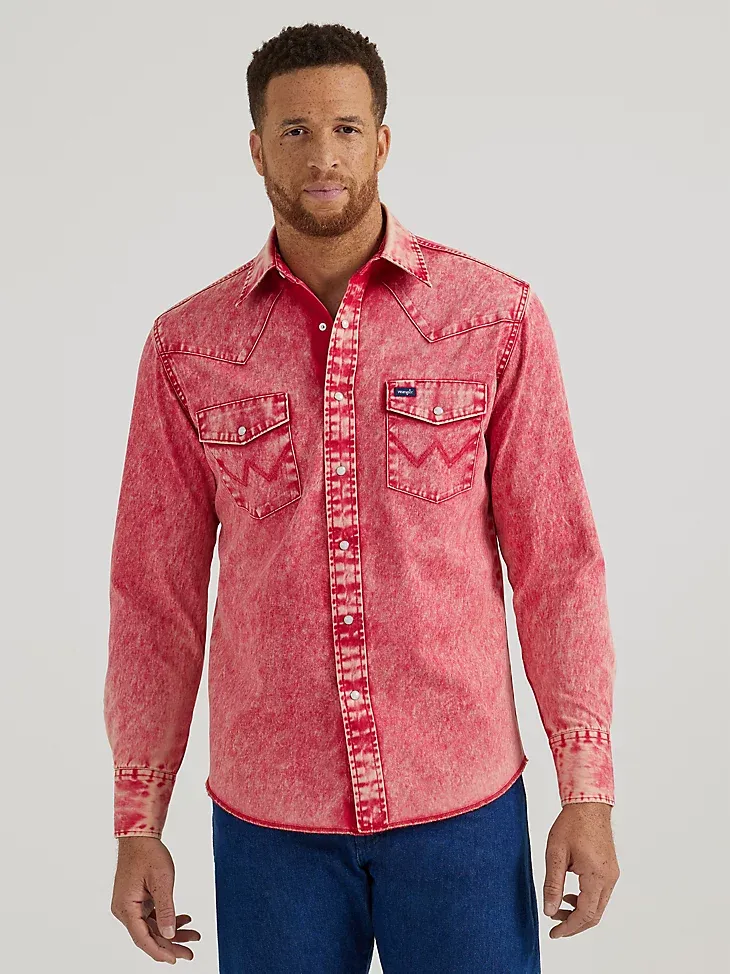 VINTAGE-INSPIRED WESTERN SNAP WORKSHIRT IN RED BURN