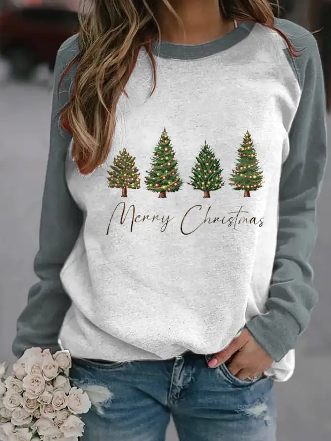 Women's Merry   Tree🎄 Print Casual Sweatshirt