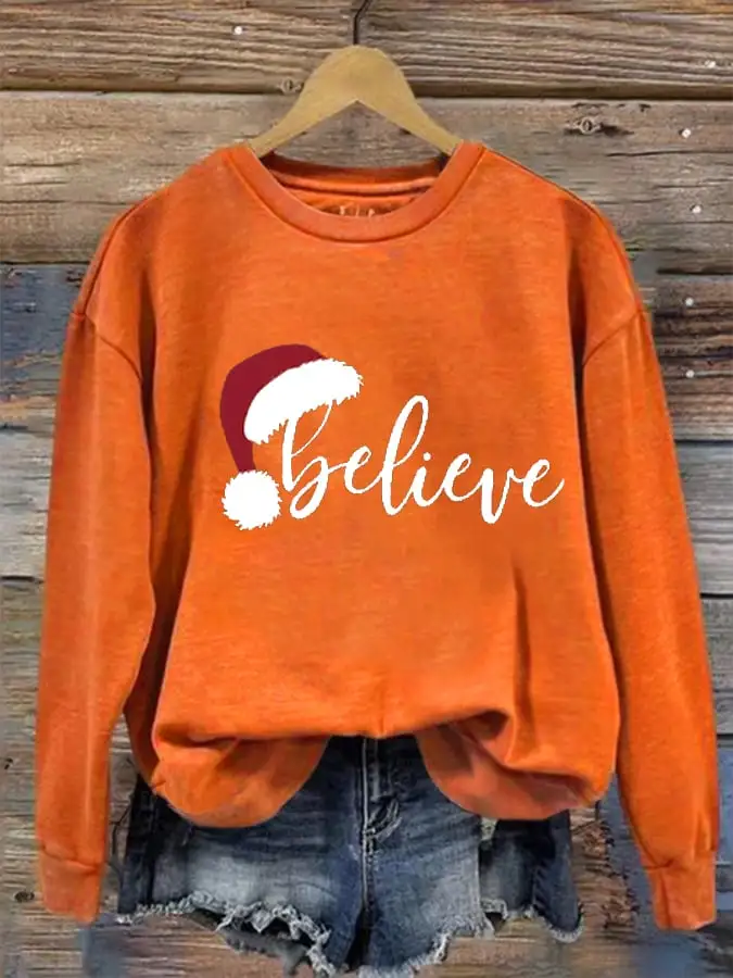 Women's Merry Christmas Christmas Believe Printed Sweatshirt