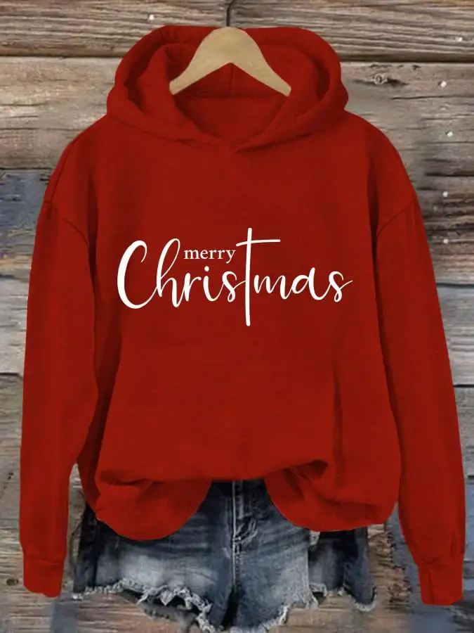 Women's Merry Christmas Cross Print Casual Hooded Sweatshirt