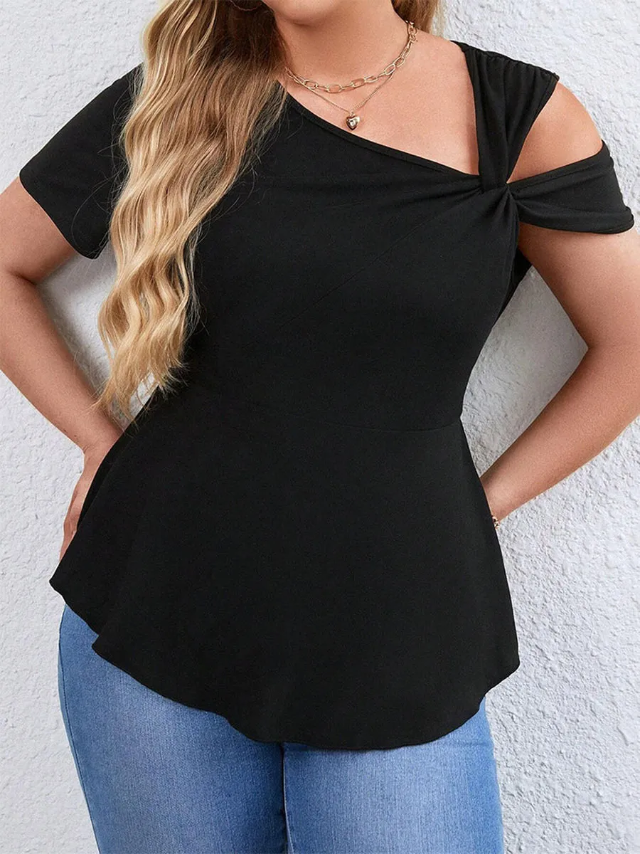 Asymmetrical Neck Twist Front Cut Out Tee