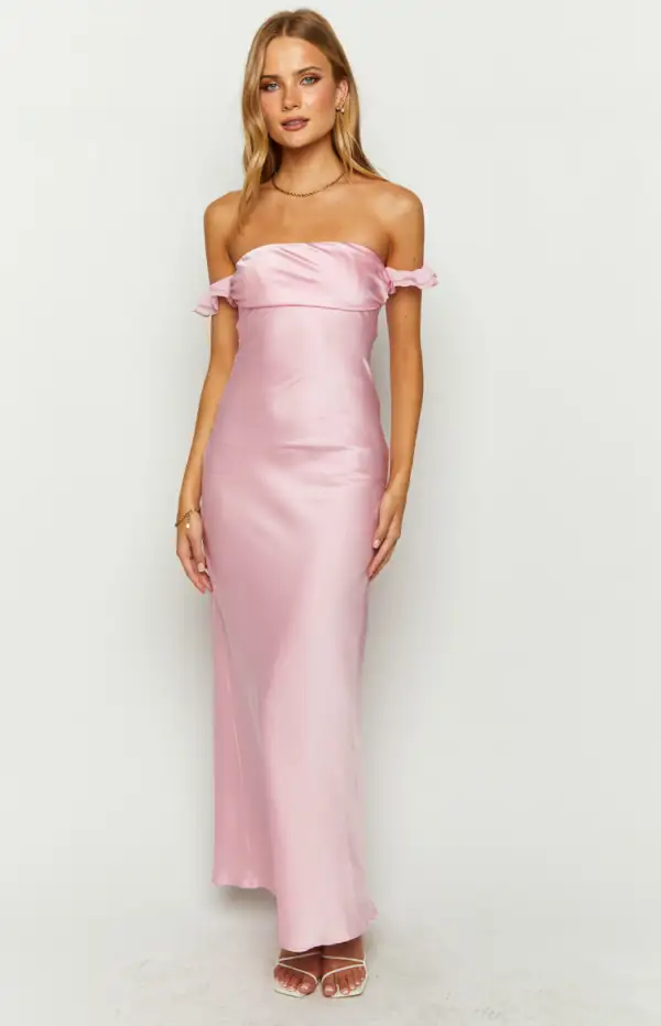 Elvira Pink Satin Formal Maxi Dress