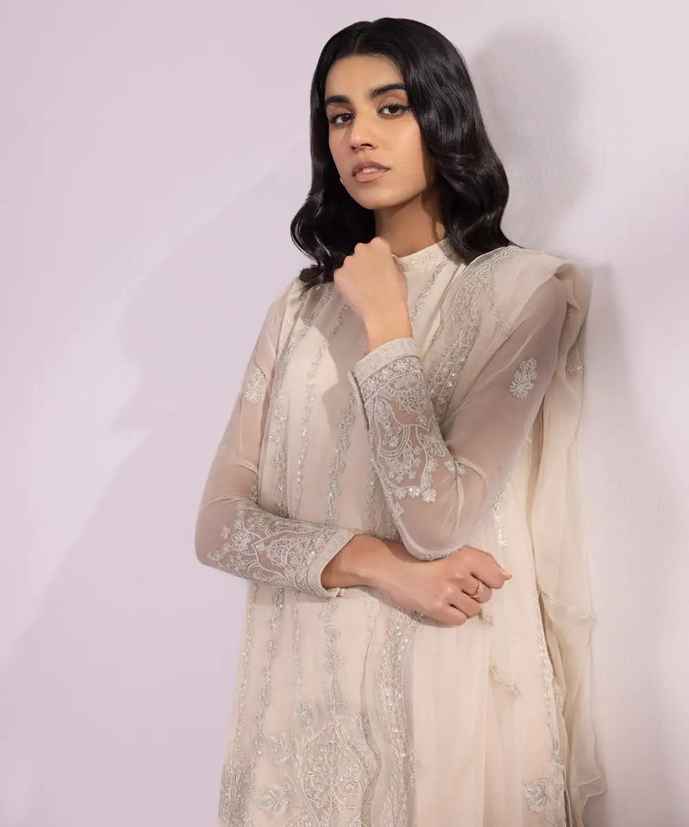 3 Piece - Embroidered Chiffon Suit