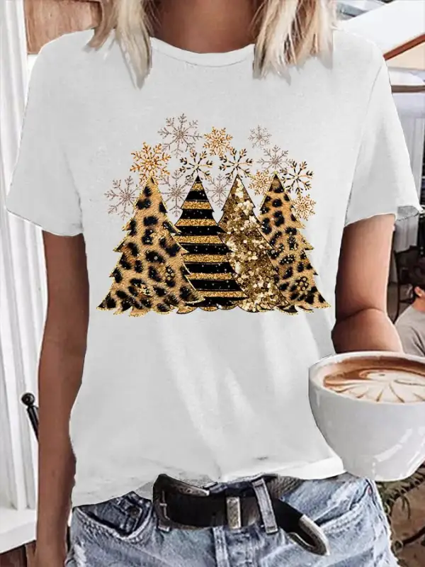 Women's Leopard   Tree Print Crew Neck T-Shirt