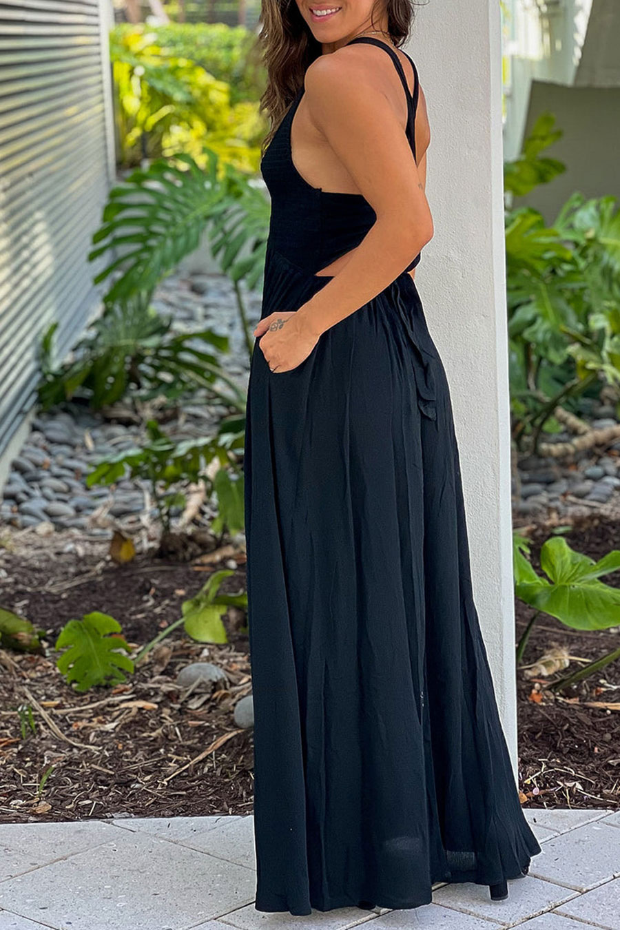 Black Maxi Dress With Smocked Top