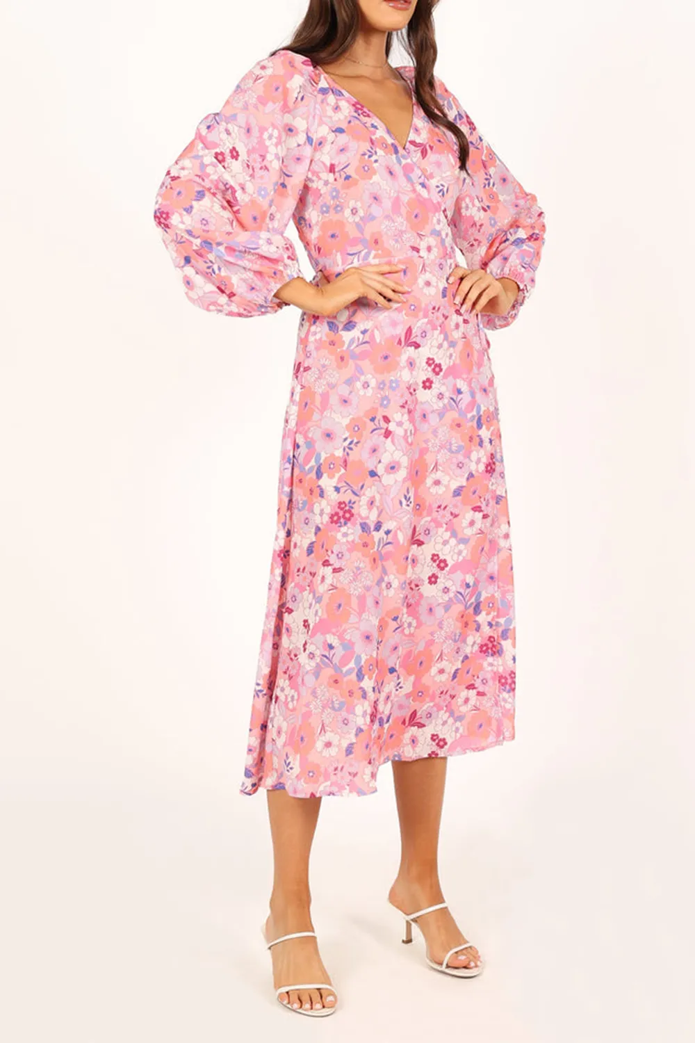 PHIONA LONG SLEEVE MIDI DRESS - PINK FLORAL