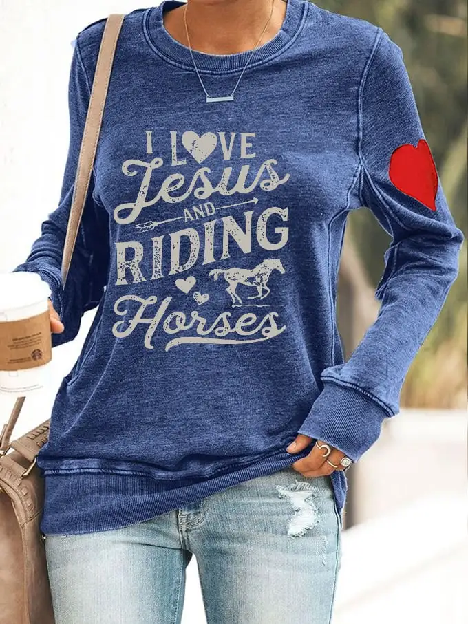 Women's Western I Love Jesus And Riding Horses Printed Sweatshirt