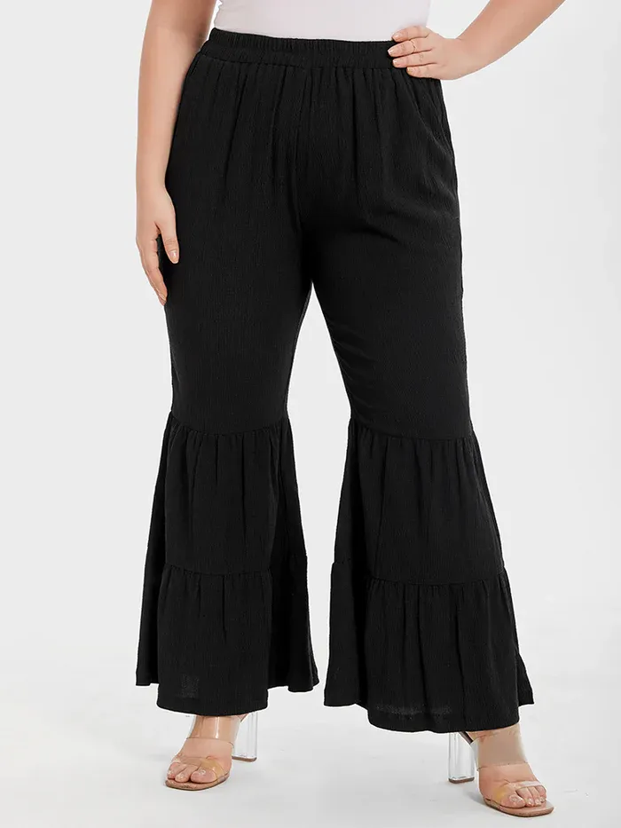 Ruffle Hem Pocket Flare Leg Pants