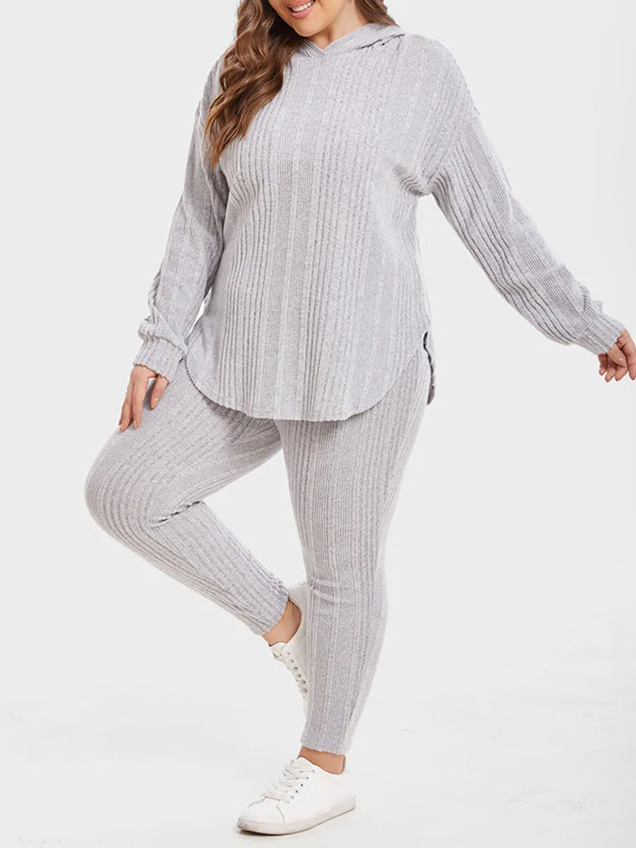 Ribbed Knit Drop Shoulder Hoodie & Pants Set