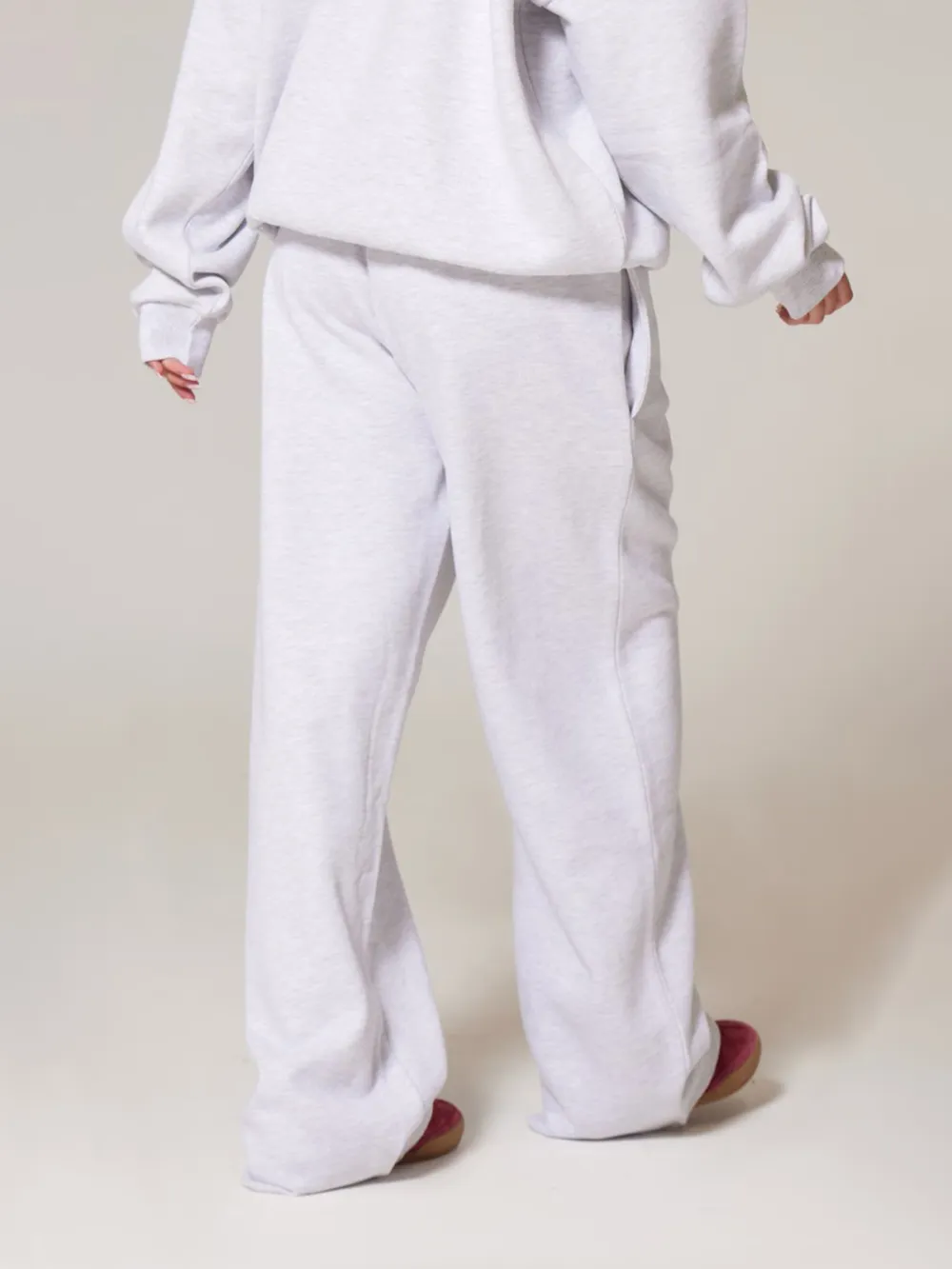 Ash Grey Premium Embroidered Oversized Wide Leg Sweatpants