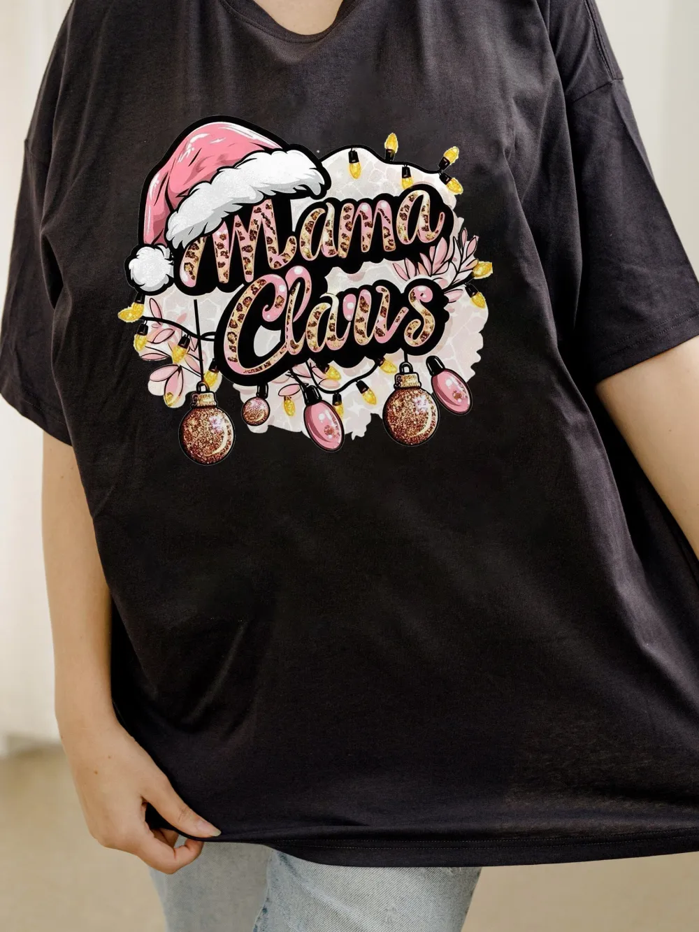 Women's Christmas Hat Letter Printed T-shirt