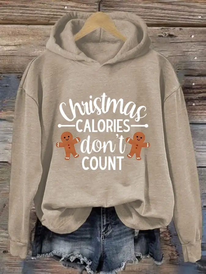 Women's Christmas Calories Don'T Count Print Casual Hooded