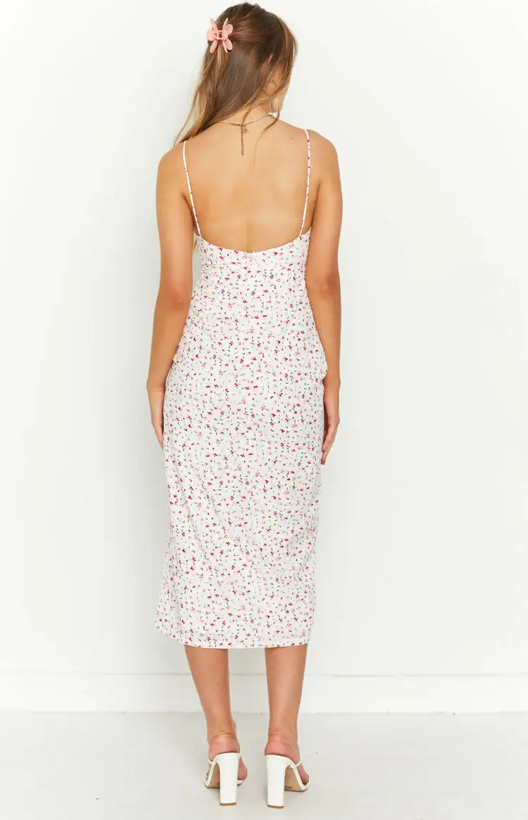 Paloma White Floral Midi Dress