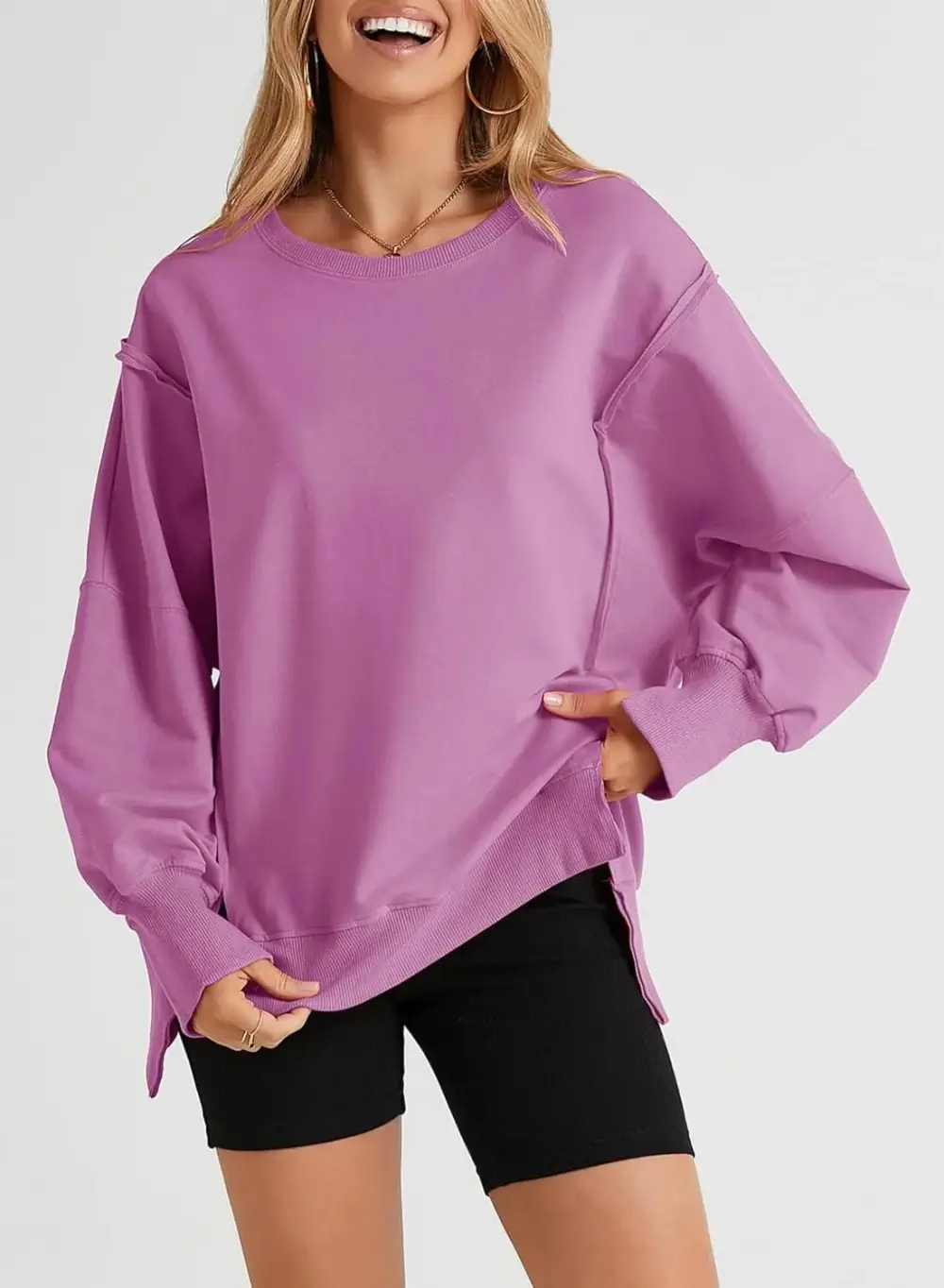 Oversized Reverse Seam Sweatshirt Long Sleeve Crewneck Pullover