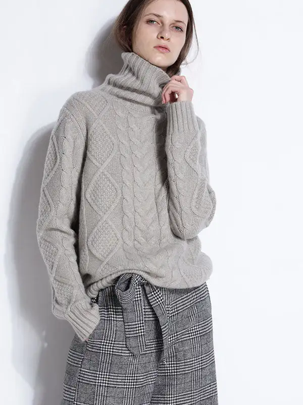 LOOSE HIGH-NECK CASHMERE SOLID COUPLE SWEATER