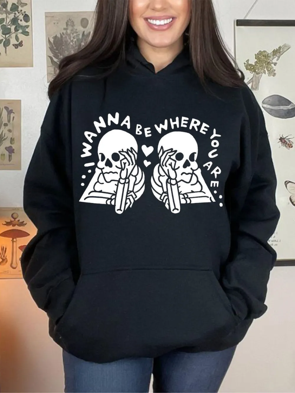 I Wanna Be Where Your Are Pattern Printed Hoodie