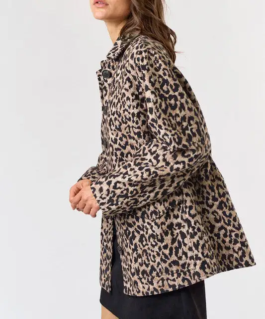 Leopard Button Down Jacket - Brown