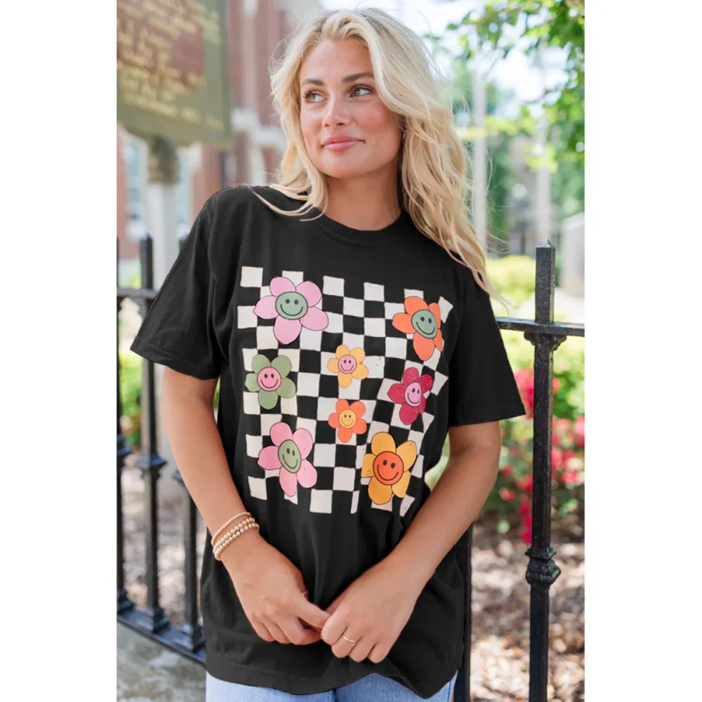 Daisy Checkered Fall Rust Graphic Tee