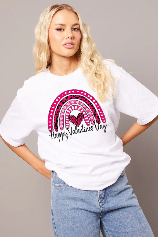 Women's heart-shaped letter printed T-shirt