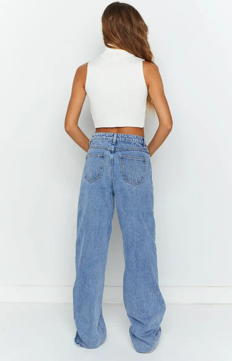 Kansis Blue Uneven Waist Jeans