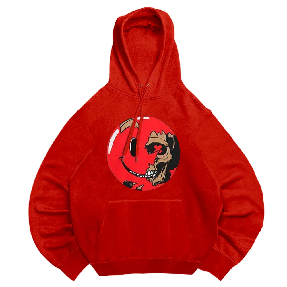 Red smiley hooded sweatshirt