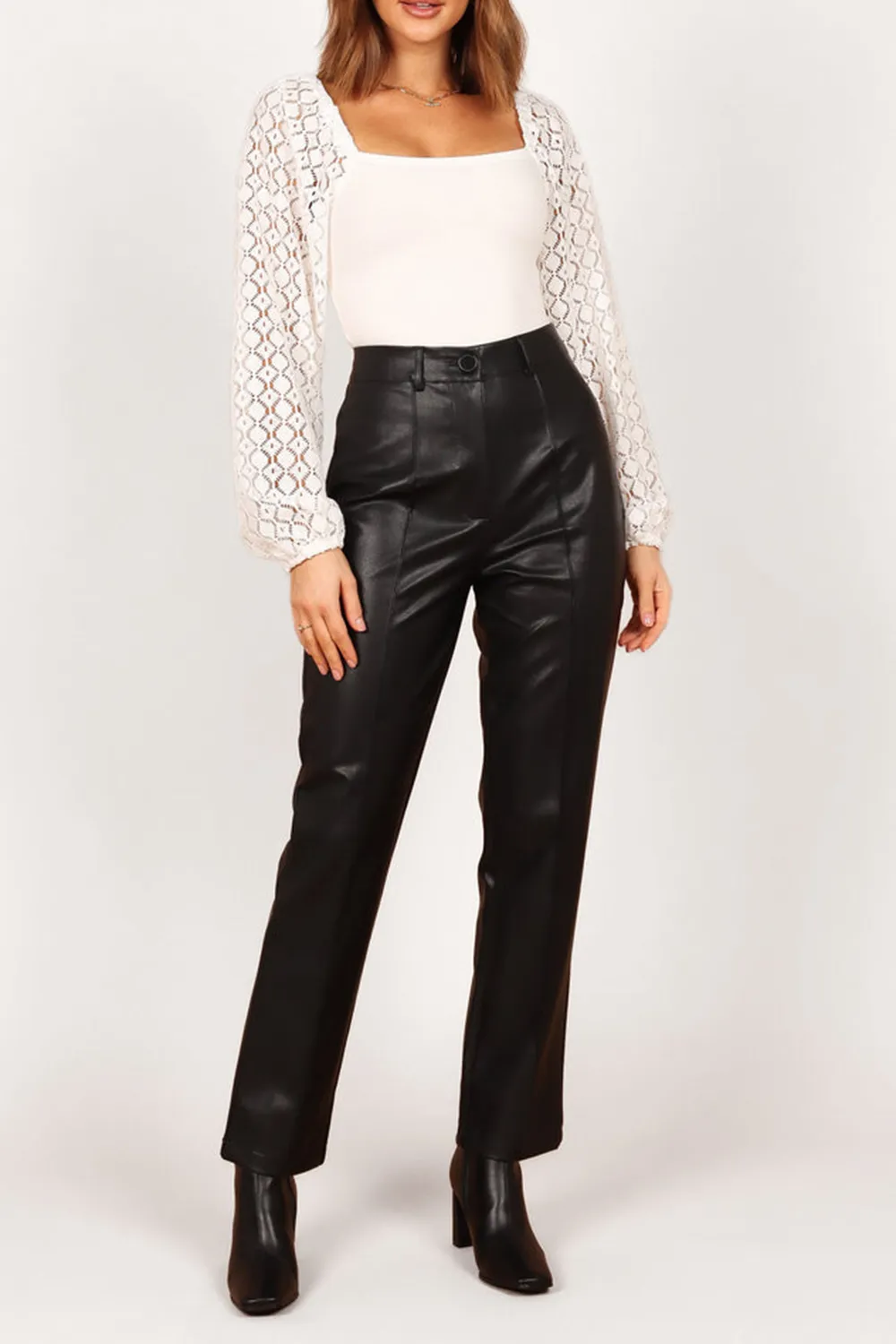 SANDY FAUX LEATHER PANTS - CHOCOLATE BROWN