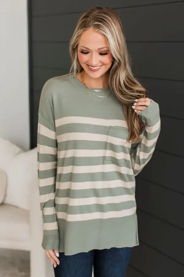 Destiny Calls Striped Sweater- Dusty Sage