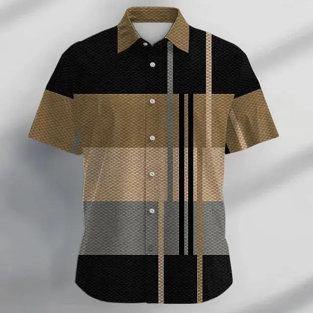 Men's Shirt Plaid / Check Patchwork Graphic Prints Geometry Stand Collar Khaki+Khaki Black White Yellow Light Green Outdoor Street Long Sleeve Print Clothing Apparel Fashion Streetwear Designer Casual