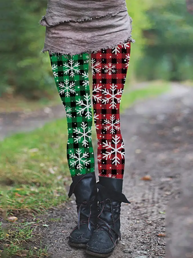 Women's Christmas plaid casual leggings