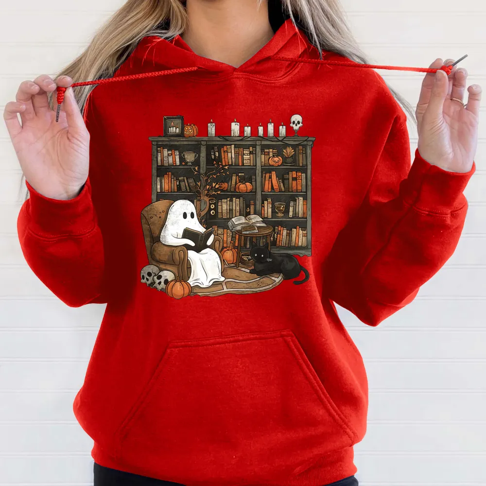 Retro Ghost Reading Books Hoodie