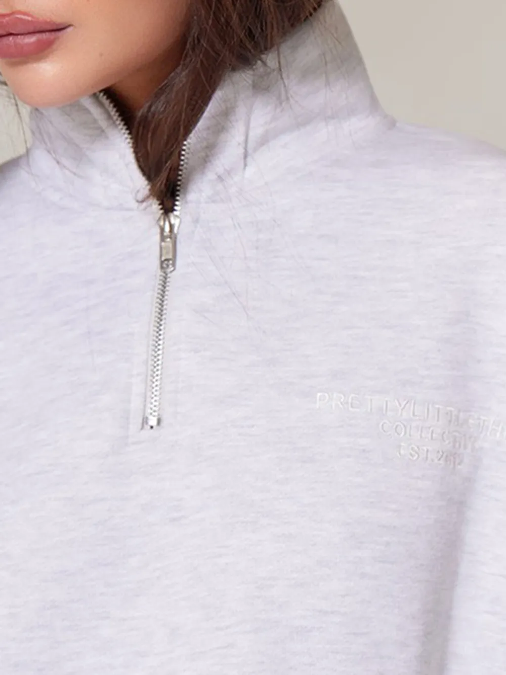 Ash Grey Premium High Neck Quarter Zip Oversized Sweatshirt