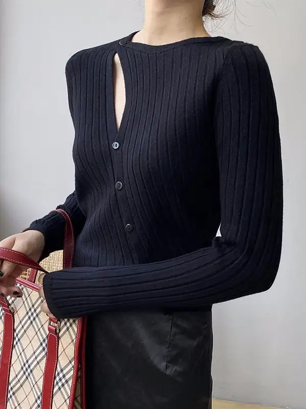 Fashion Asymmetric Solid Color Round-Neck Sweater Top