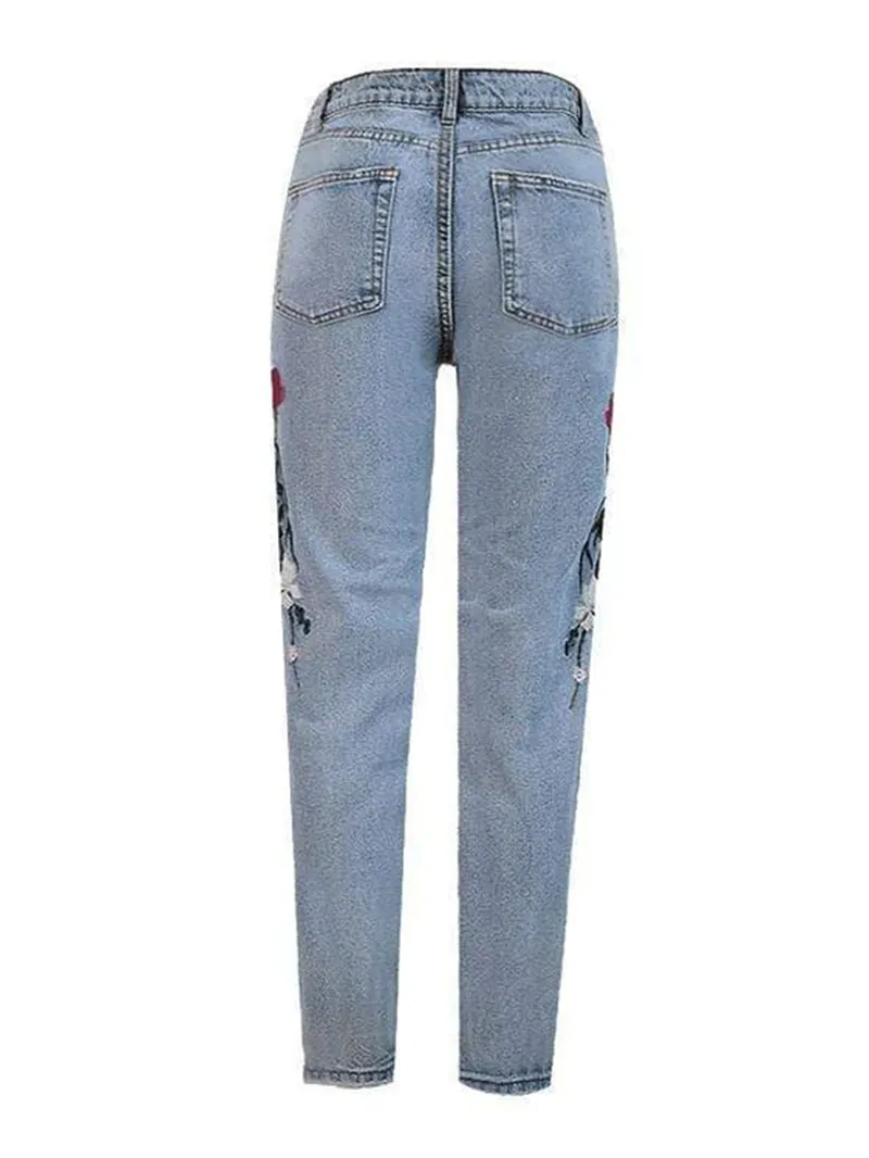 Fashion embroidered denim pants