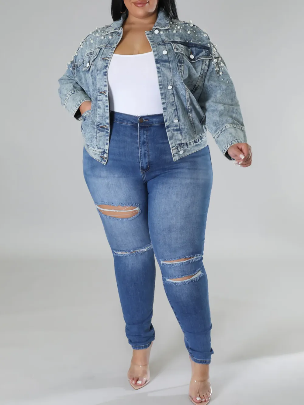 Plus-Size Fashion Denim Jacket For Women