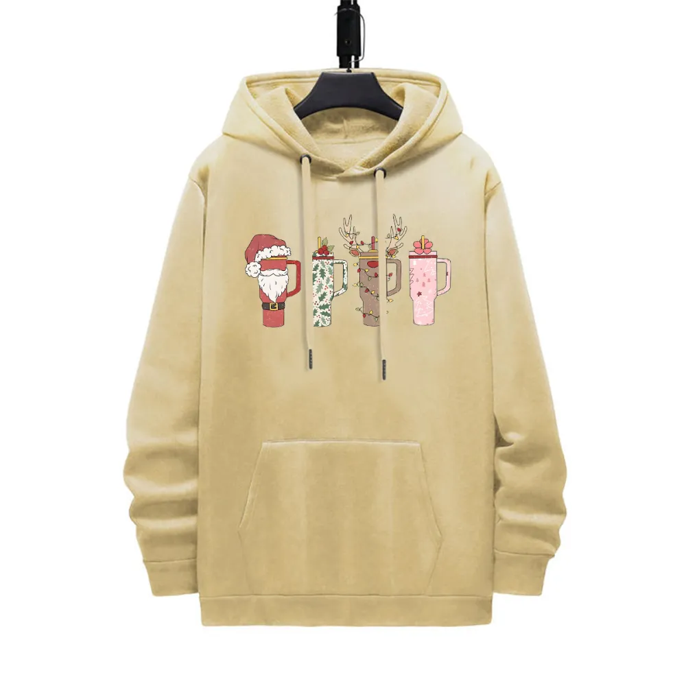 CHRISTMAS CUPS PATTERN PRINTED HOODIE