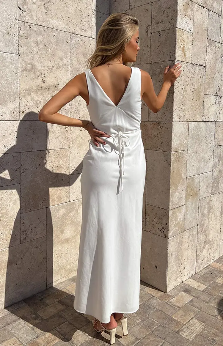 Verlaine White Linen Blend Maxi Dress