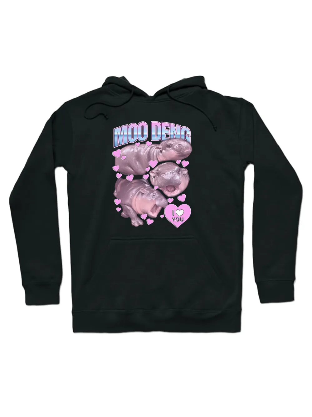 Moo Deng Heart Pattern Hoodie