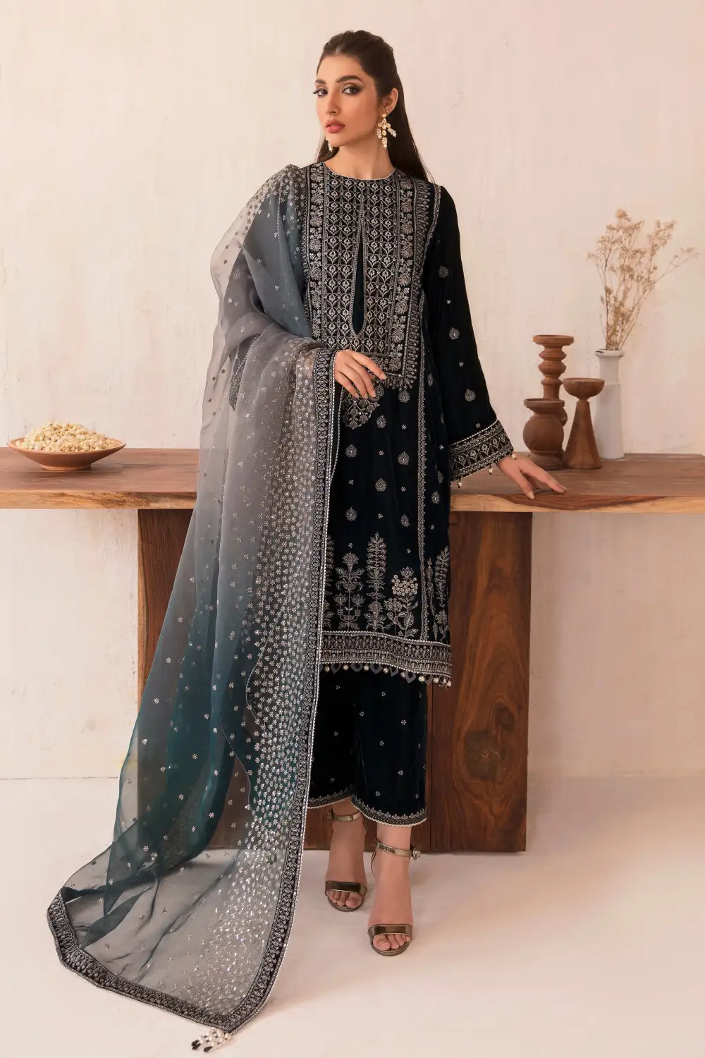 Embroidered Velvet Formal Sets