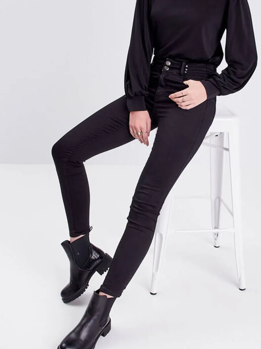 Jeans skinny détails rivets denim noir femme